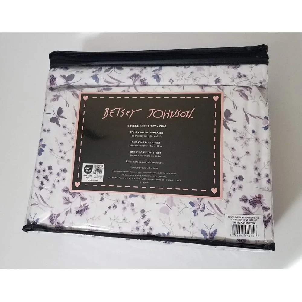 Betsey Johnson King Sheet Set Purple‎ Floral Flowers Butterfly 6pc Bedding NEW
